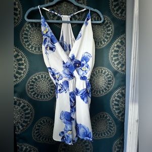 Floral blue and white romper